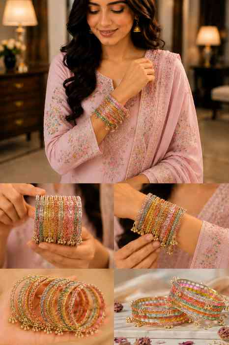Kashmiri Ghangharoo Glass Bangle Set for Women Back